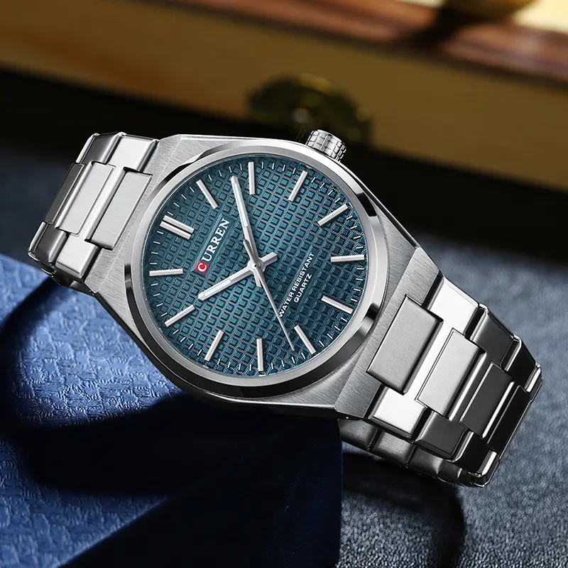 Curren Quartz Blue Dial Silver-tone Men's Watch- 8439